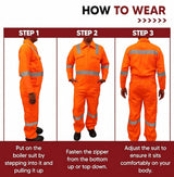 100% Cotton Boiler Suit with Multiple Pockets | Workwear Suit with Reflective Tape, Unisex Coveralls for Industrial & Protective Use Kunplast