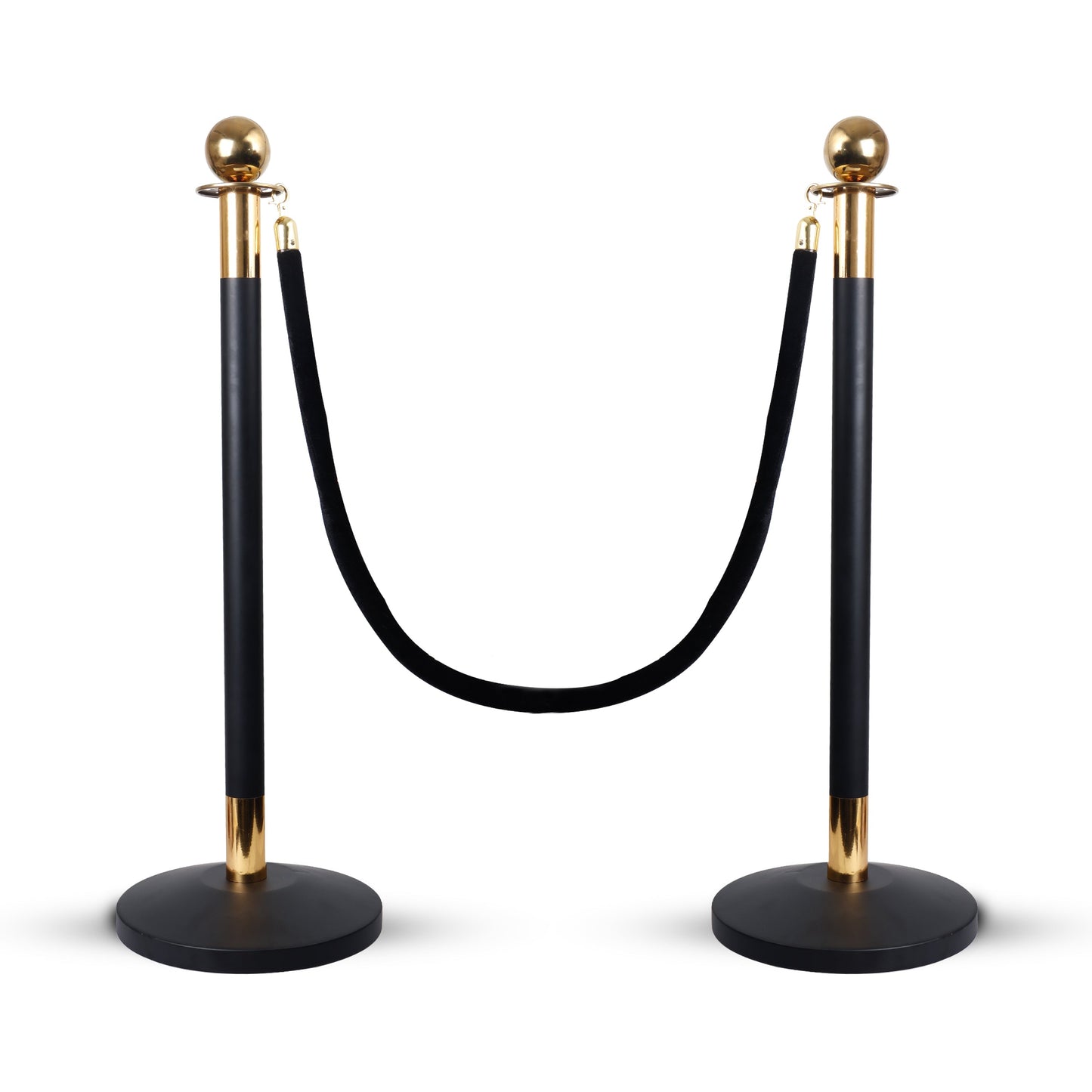 Stainless Steel Black Queue Manager Barricade with Black Velvet Rope, (900mm Pillar, 1.5mtr Rope) Kunplast
