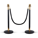 Stainless Steel Black Queue Manager Barricade with Black Velvet Rope, (900mm Pillar, 1.5mtr Rope) Kunplast