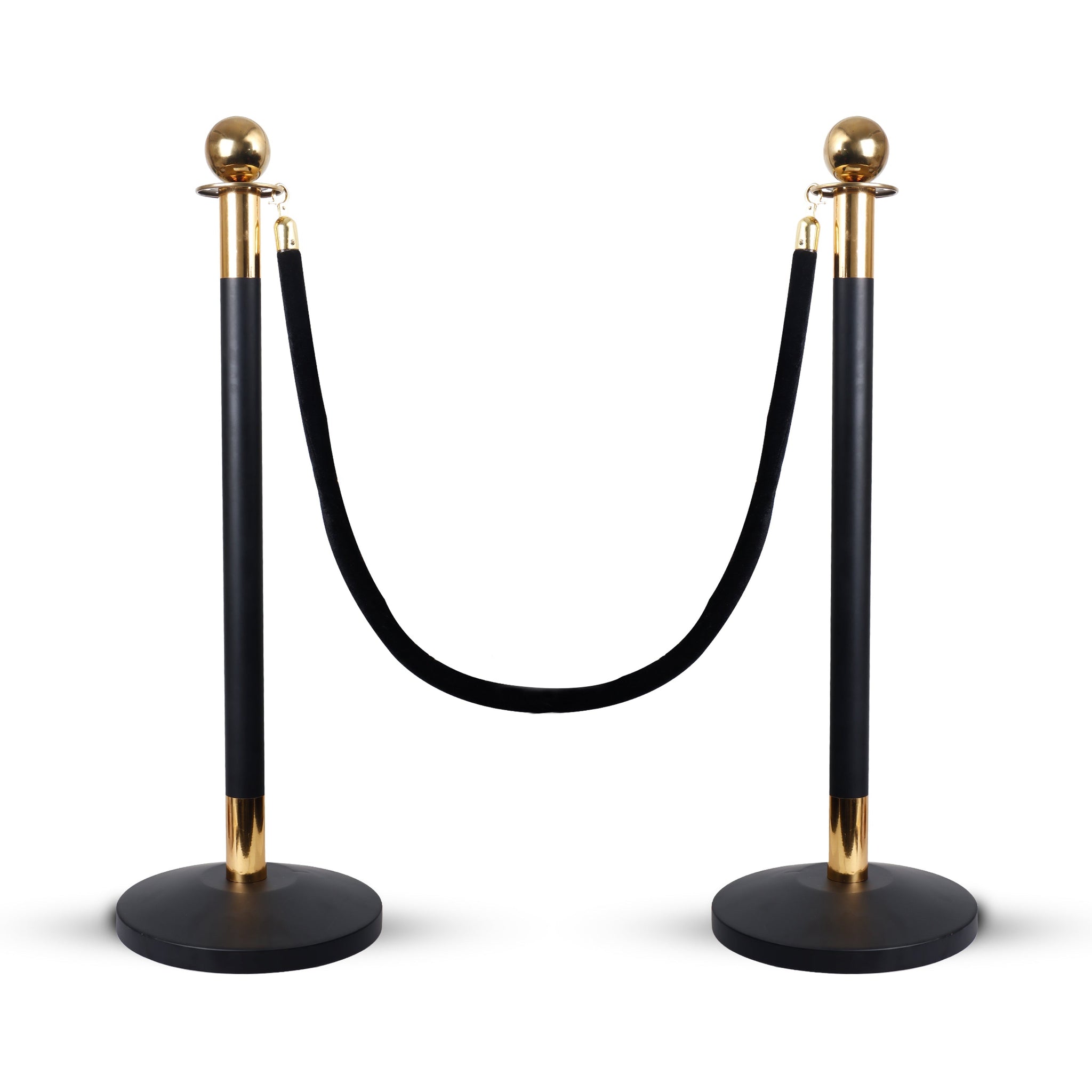 Stainless Steel Black Queue Manager Barricade with Black Velvet Rope, (900mm Pillar, 1.5mtr Rope) Kunplast