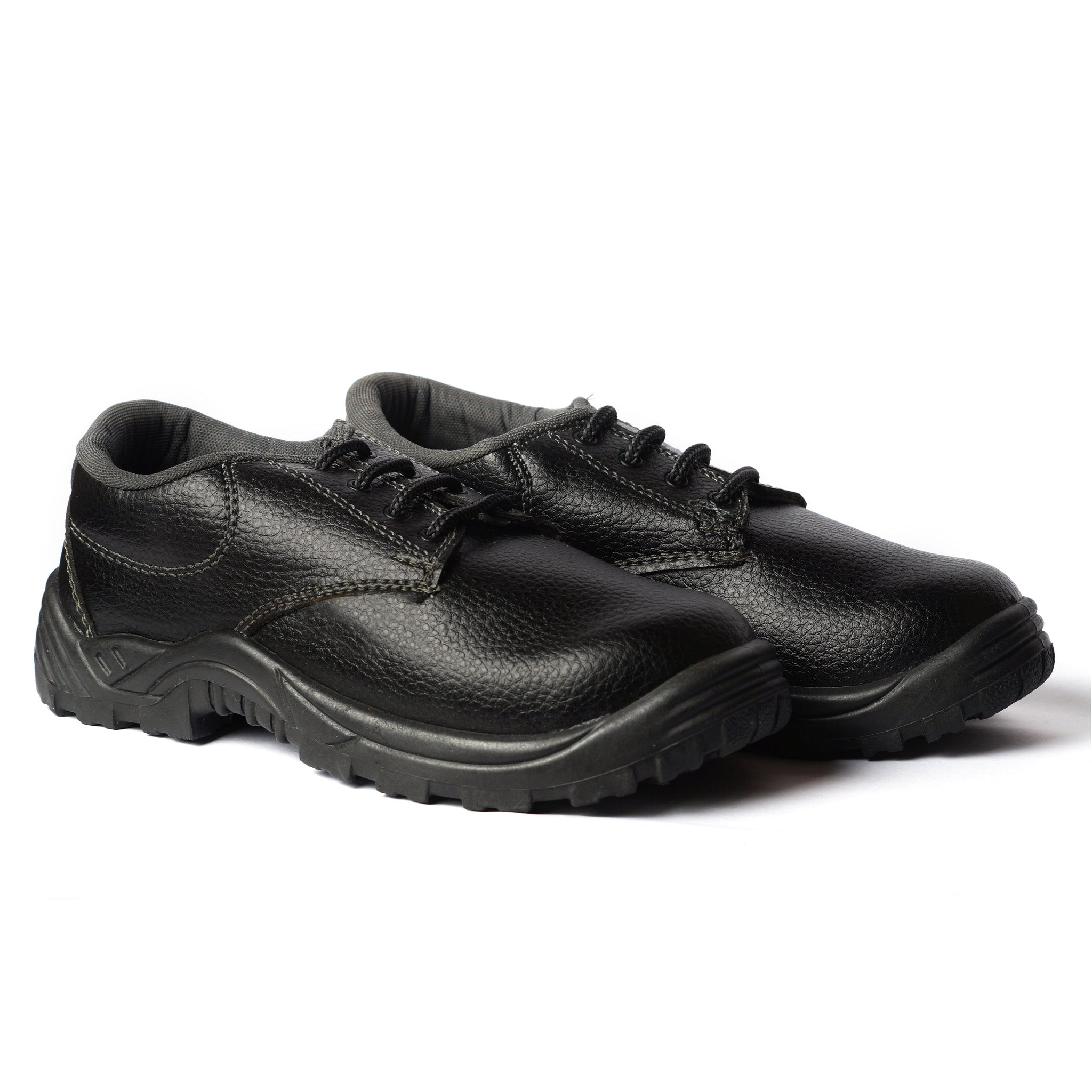 Health Safe Low Ankle Safety Shoes For Men & Women, Synthetic Leather Upper, Steel Toe Leather Safety Shoe (Black) Kunplast