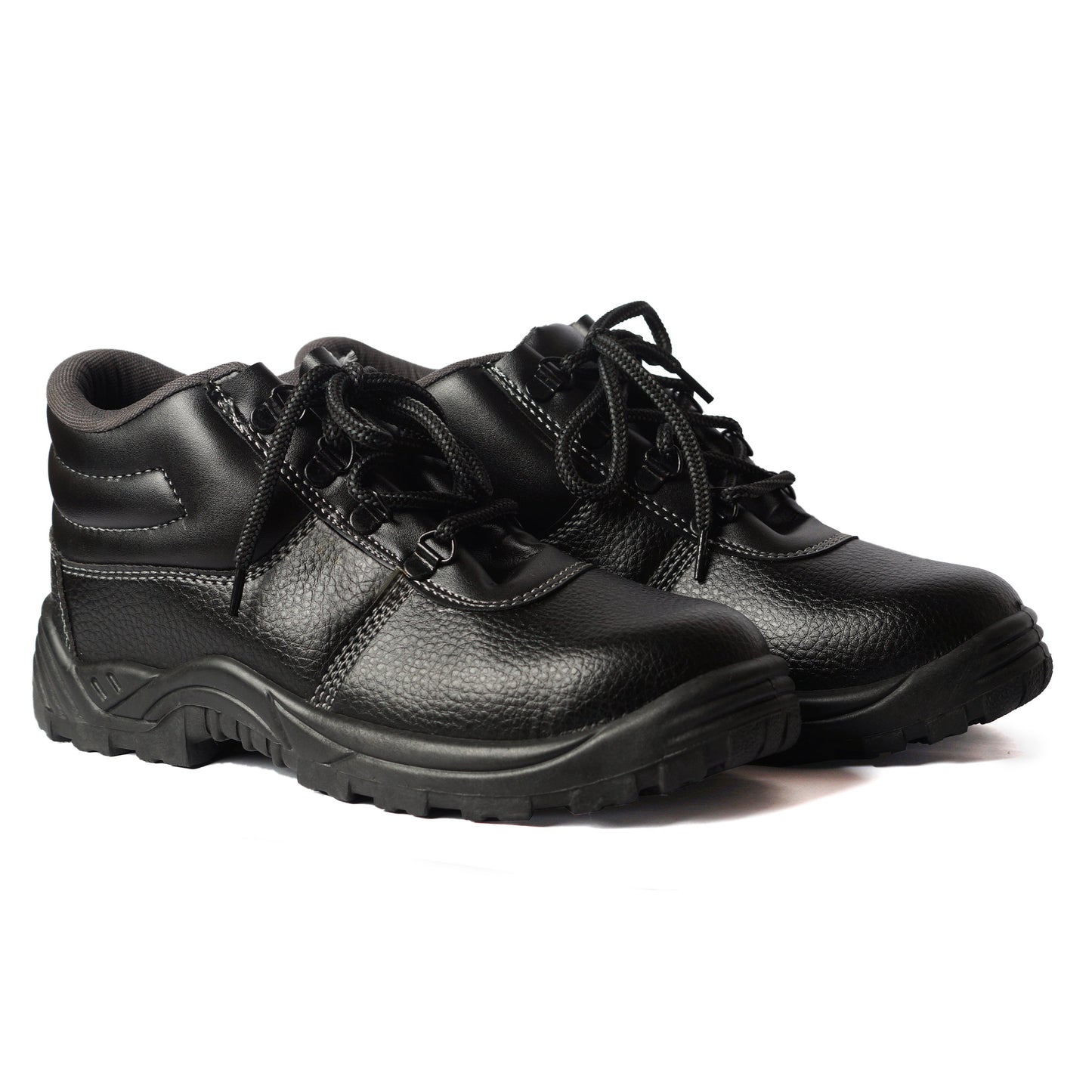 High Ankle Safety Shoes for Men & Women, Synthetic Leather Upper, Steel Toe Leather Safety Shoe (Black) Kunplast