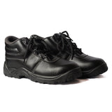 High Ankle Safety Shoes for Men & Women, Synthetic Leather Upper, Steel Toe Leather Safety Shoe (Black) Kunplast