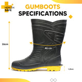 Health Safe Gum Boot For Men, (28.5cm Height) (Black/Yellow) Flexible PVC, Oil/Water/Acid Resistance, Industrial/Labor/Worker Purpose, Unisex Gumboot Kunplast