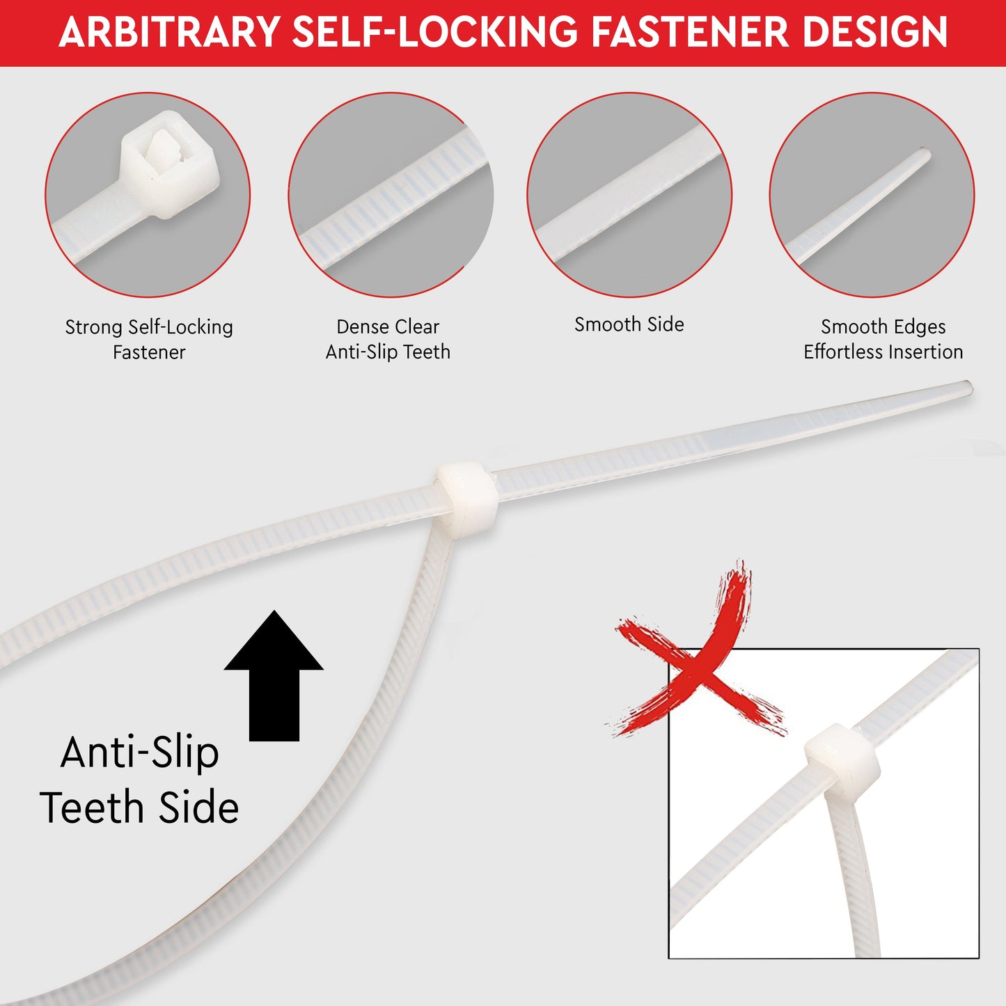 Self Locking Cable Ties (200 X 3.6 mm), White, Heat Resistant Cable Zip Ties, Self-Locking Cable Organizer, Anti - Slip Wire Organizer, For Indoor & Outdoor Use Kunplast