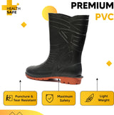 Health Safe Gum Boot For Men, (28.5cm Height) (Black/Red) Flexible PVC, Puncture & Tear Resistant, Anti-Slip, Oil/Water/Acid Resistance, Lightweight, Industrial/Labor Purpose, Unisex Gumboot Kunplast