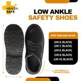 Health Safe Low Ankle Safety Shoes For Men & Women, Synthetic Leather Upper, Steel Toe Leather Safety Shoe (Black) Kunplast