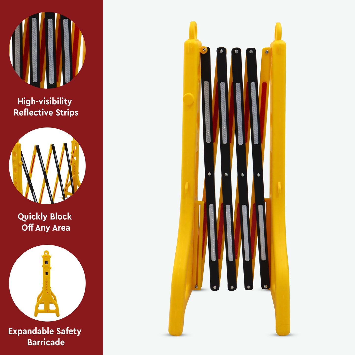 Yellow & Red Expandable Barricade, 8.3 Feet, Adjustable Road Barricade with Reflective Strips Kunplast