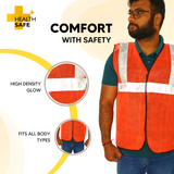 HEALTH SAFE Polyster Fabric Orange Reflective Safety Jacket  Safety Coat with Velcro Clousure for Traffic, Sports, Construction Site Kunplast