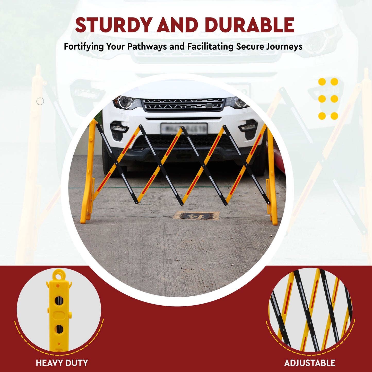 Yellow & Red Expandable Barricade, 8.3 Feet, Adjustable Road Barricade with Reflective Strips Kunplast
