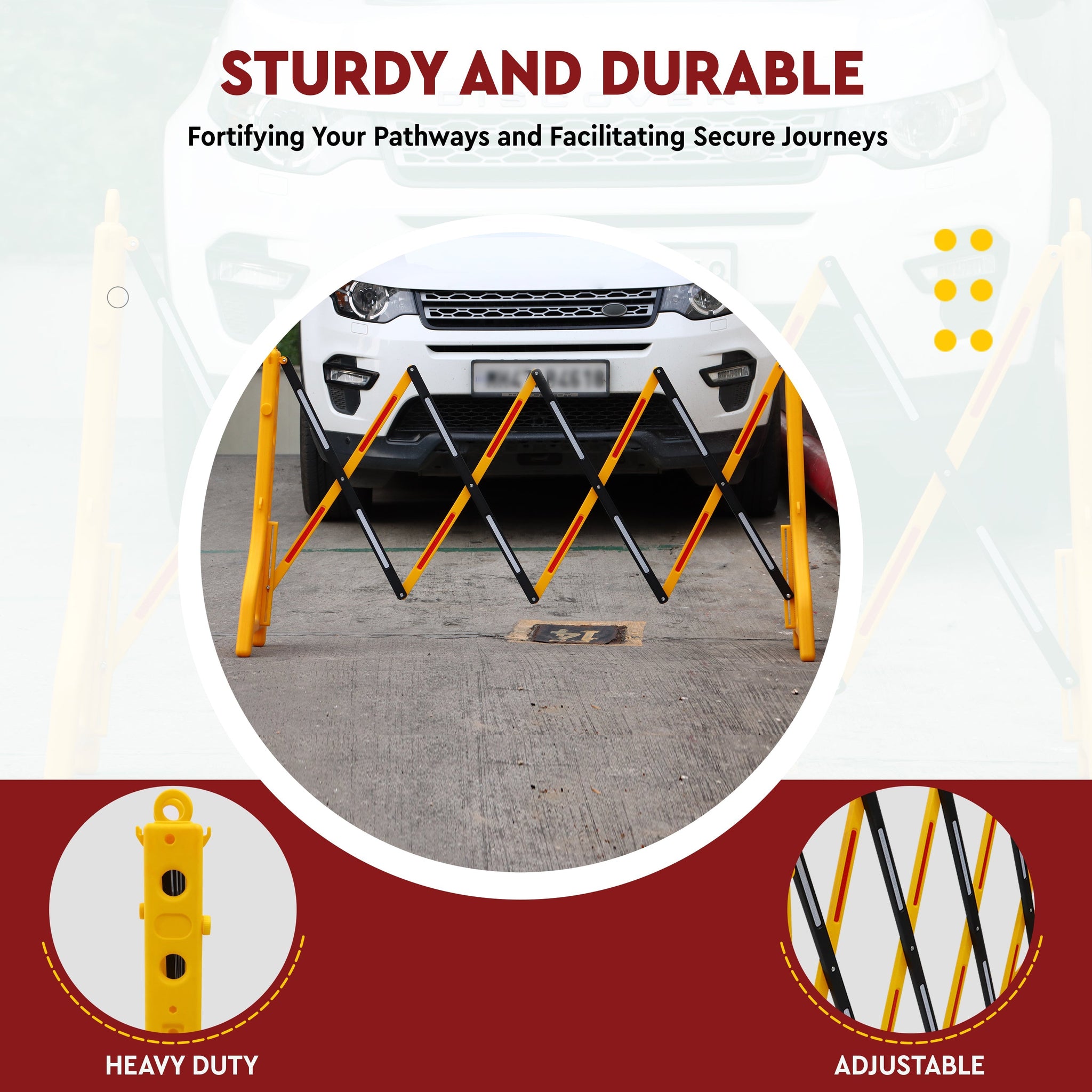 Yellow & Red Expandable Barricade, 8.3 Feet, Adjustable Road Barricade with Reflective Strips Kunplast