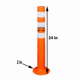 Kunplast Flexible Plastic Spring Post Barrier (Pack of 6) High Grade Polymer Material With 3 White Reflective Tapes Easy To Install Safety T- Top Bollard Barrier Parking Block (Orange) Kunplast