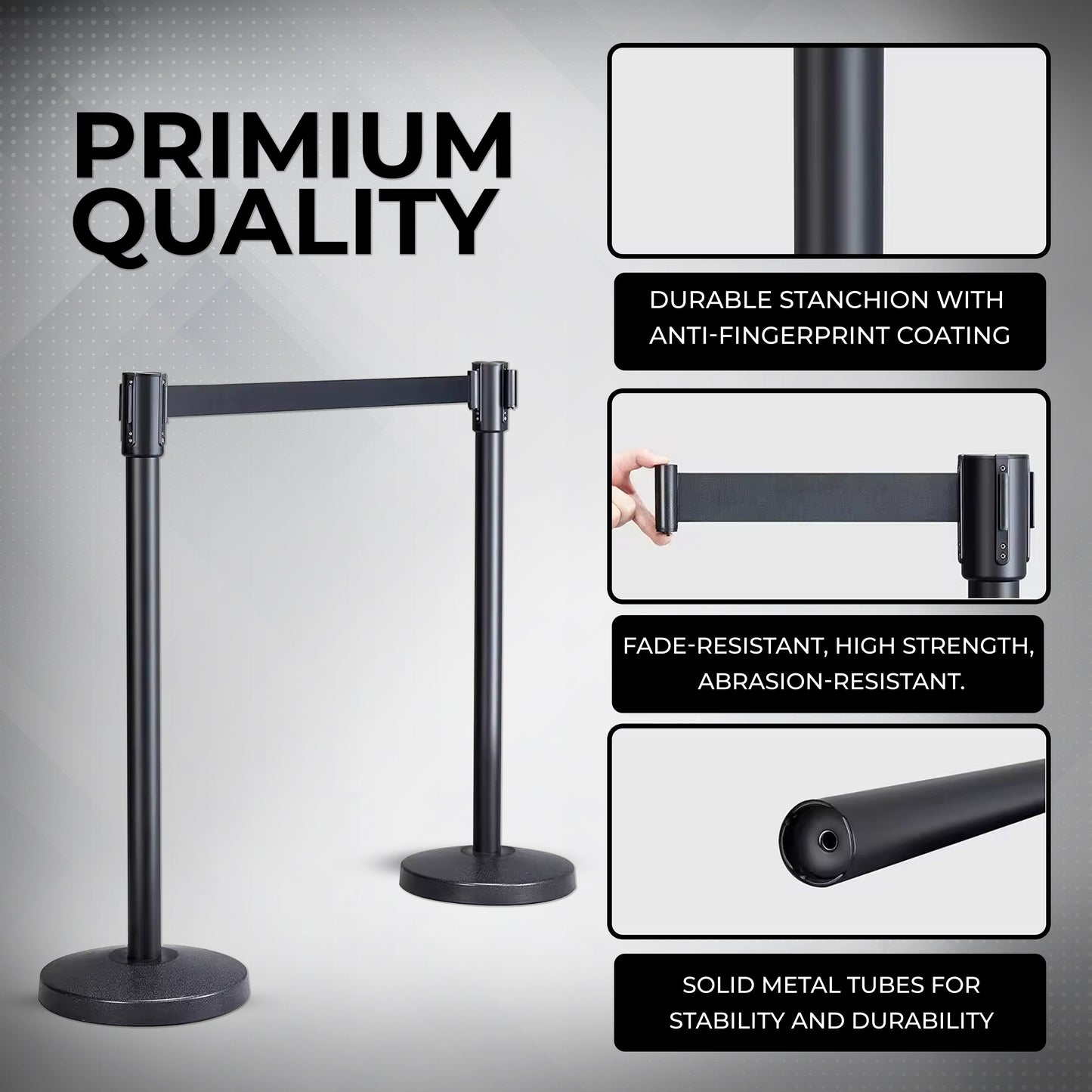 Stainless Steel Black Q Manager with Expandable 3mtr stanchion Kunplast
