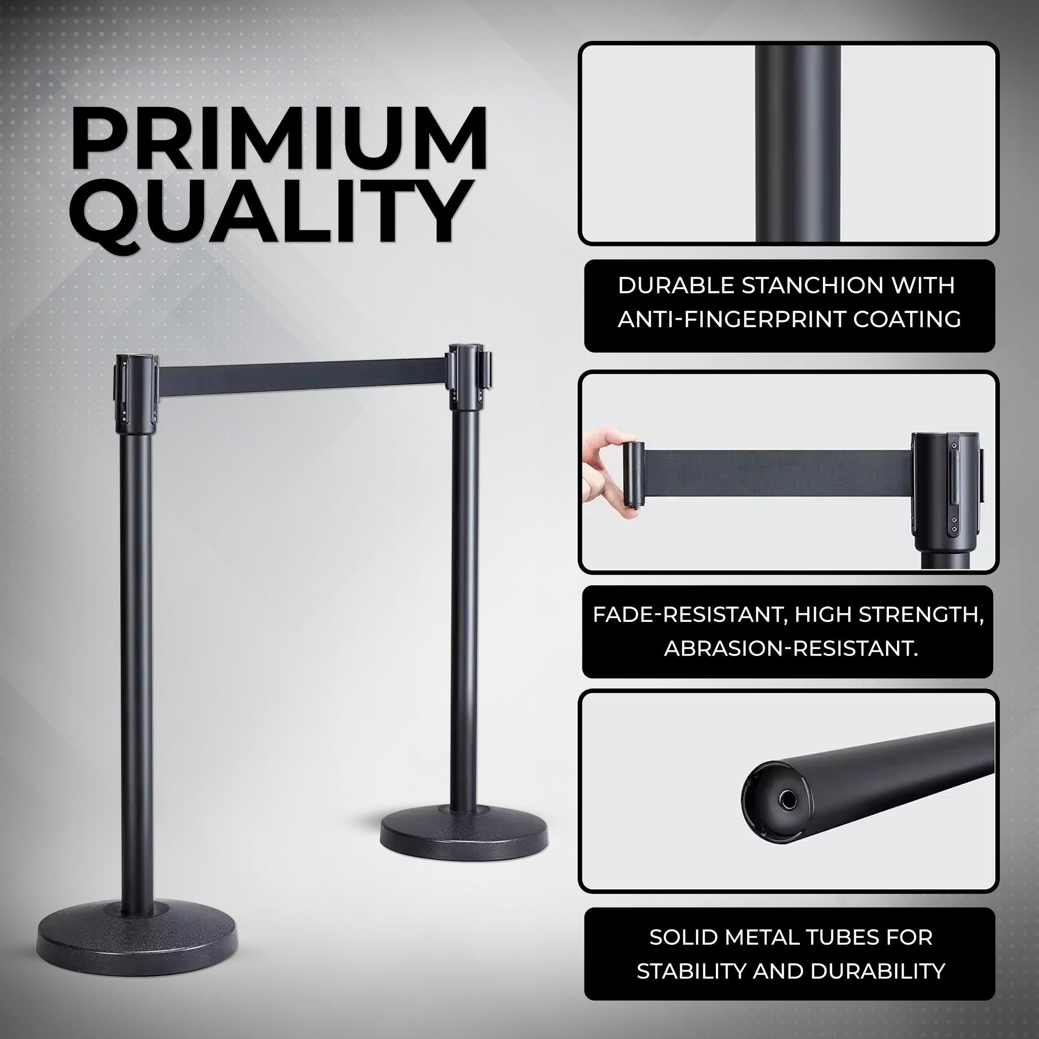 Stainless Steel Black Q Manager with Expandable 3mtr stanchion Kunplast