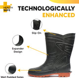 Health Safe Gum Boot For Men, (28.5cm Height) (Black/Red) Flexible PVC, Puncture & Tear Resistant, Anti-Slip, Oil/Water/Acid Resistance, Lightweight, Industrial/Labor Purpose, Unisex Gumboot Kunplast