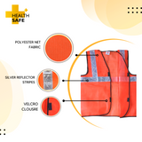HEALTH SAFE Polyster Fabric Orange Reflective Safety Jacket  Safety Coat with Velcro Clousure for Traffic, Sports, Construction Site Kunplast