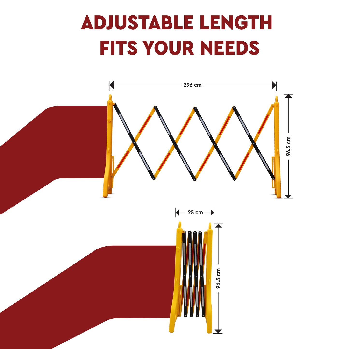 Yellow & Red Expandable Barricade, 8.3 Feet, Adjustable Road Barricade with Reflective Strips Kunplast