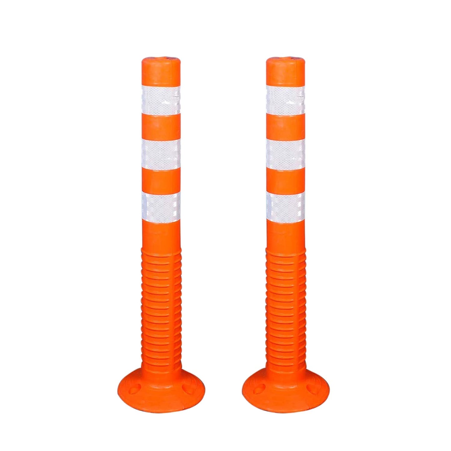 Kunplast Flexible Plastic Spring Post Barrier (Pack of 6) High Grade Polymer Material With 3 White Reflective Tapes Easy To Install Safety T- Top Bollard Barrier Parking Block (Orange) Kunplast