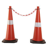 Kunplast Road Traffic Cone with Weighted Rubber Base, Pack of 2 cones 750mm with 2mtr chain + 2 hook (High Visibility Safety Cone with Reflective Strips Collar)