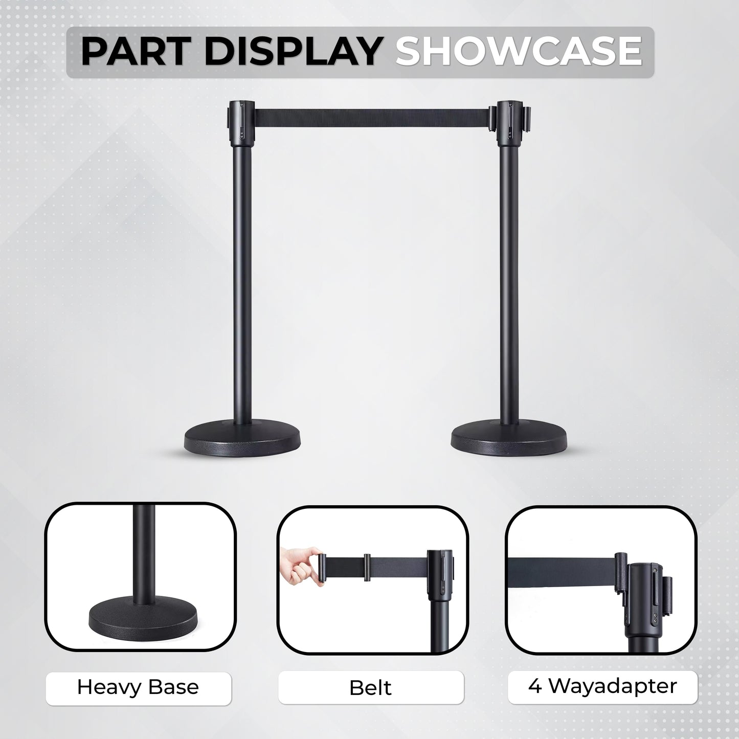 Stainless Steel Black Q Manager with Expandable 3mtr stanchion Kunplast