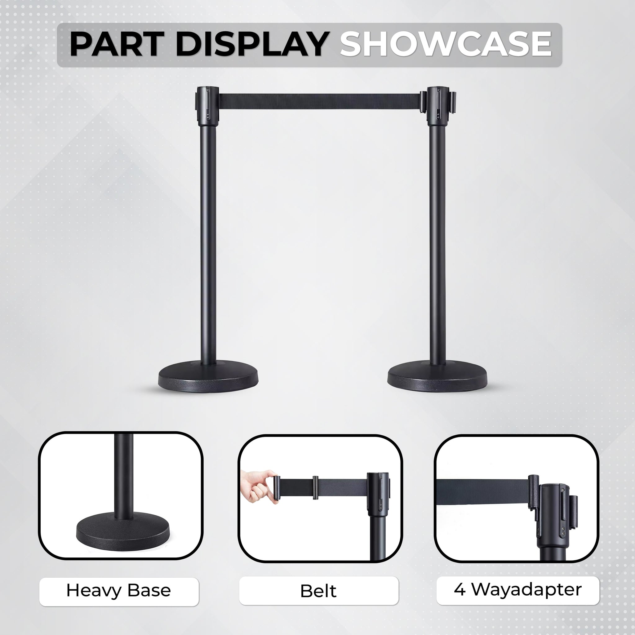 Stainless Steel Black Q Manager with Expandable 3mtr stanchion Kunplast