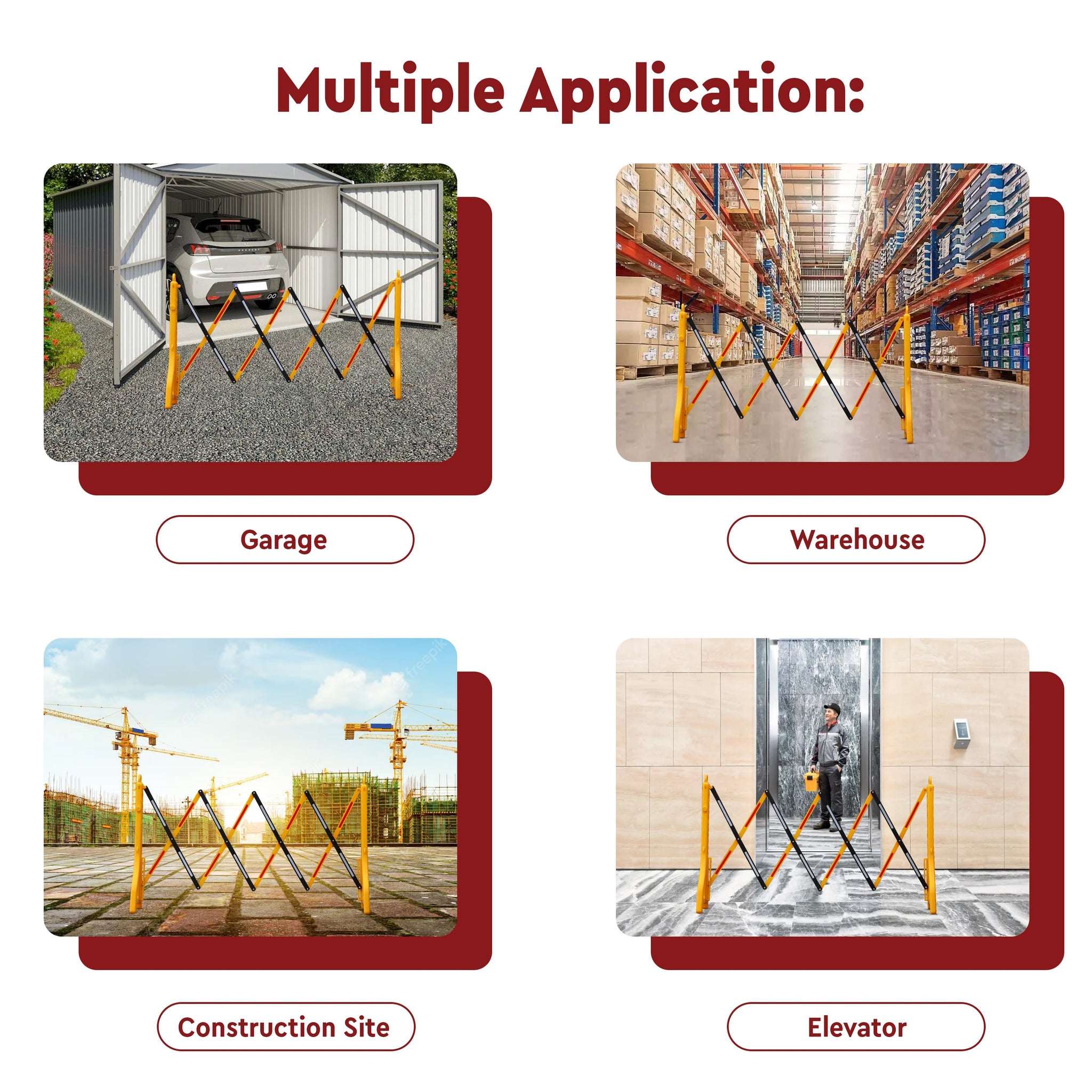 Yellow & Red Expandable Barricade, 8.3 Feet, Adjustable Road Barricade with Reflective Strips Kunplast