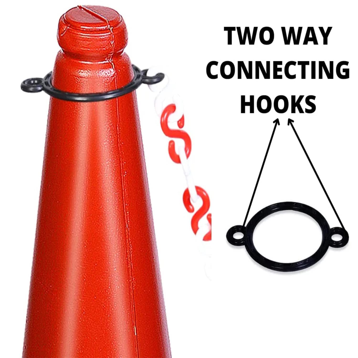 Kunplast Road Traffic Cone with Weighted Rubber Base, Pack of 2 cones 750mm with 2mtr chain + 2 hook (High Visibility Safety Cone with Reflective Strips Collar)
