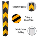 Kunplast 100mm Parking Safety Pillar Guard, Rubber Corner L Shaped Guard with Yellow Reflective Tapes for High Visibility Set of 10 Kunplast