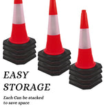 Kunplast Road Traffic Cone with Weighted Rubber Base, Pack of 2 cones 750mm with 2mtr chain + 2 hook (High Visibility Safety Cone with Reflective Strips Collar)