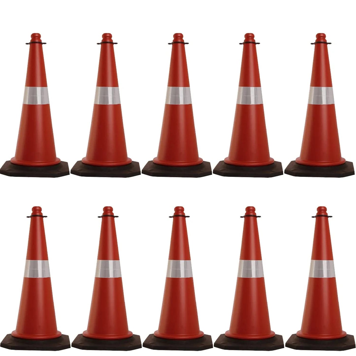 Kunplast Road Traffic Cone with weighted Rubber Base, Pack of 1 cones 1000mm with 6=1mtr chain + 1 hook (High Visibility Red Street Cone with Reflective Strips Collar)