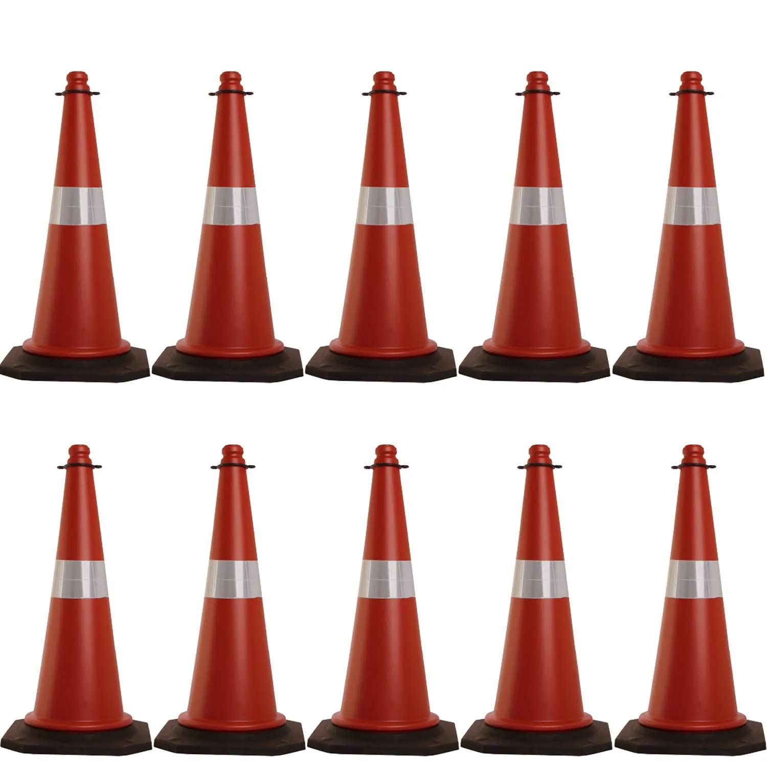 Kunplast Road Traffic Cone with weighted Rubber Base, Pack of 1 cones 1000mm with 6=1mtr chain + 1 hook (High Visibility Red Street Cone with Reflective Strips Collar)