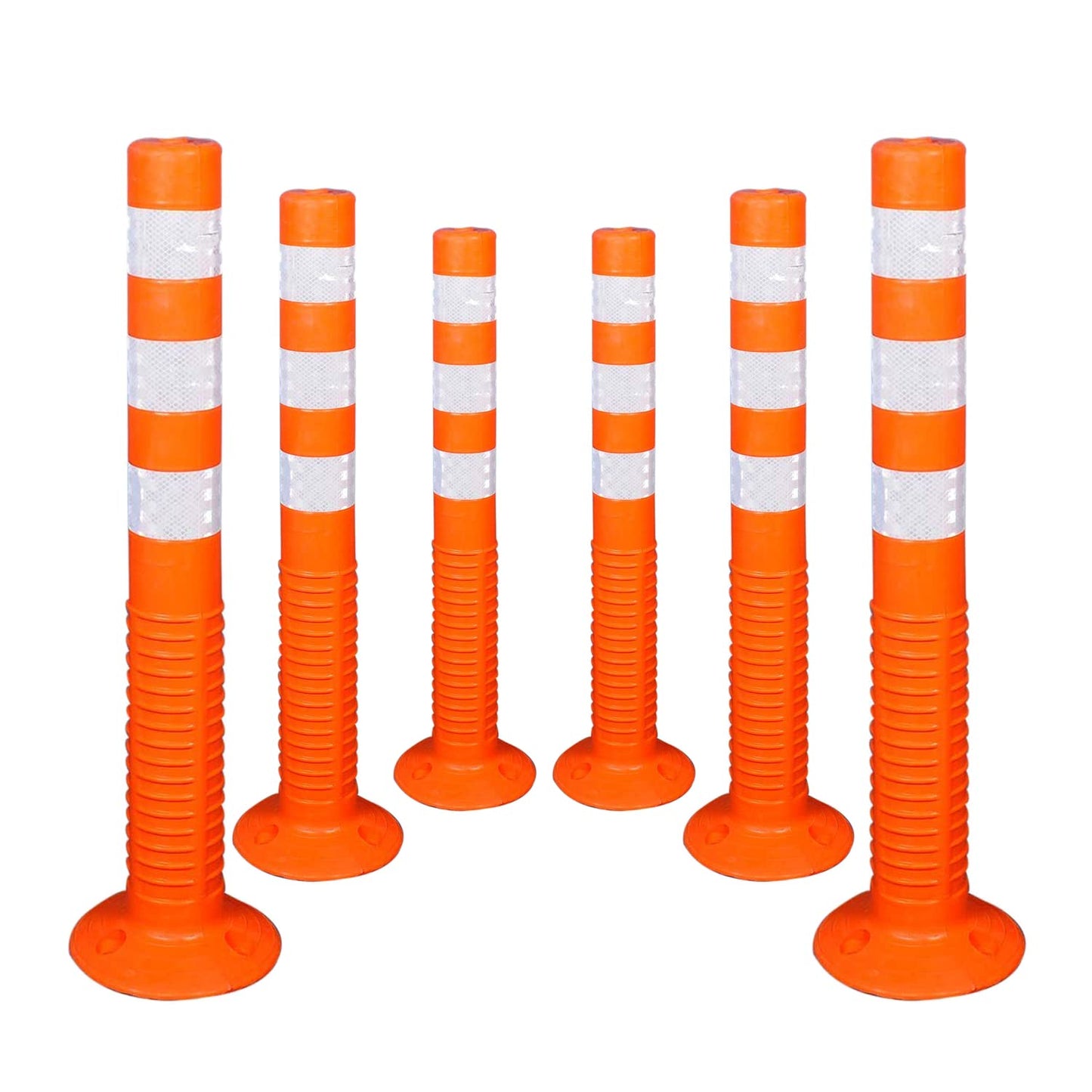 Kunplast Flexible Plastic Spring Post Barrier (Pack of 6) High Grade Polymer Material With 3 White Reflective Tapes Easy To Install Safety T- Top Bollard Barrier Parking Block (Orange) Kunplast