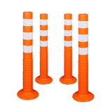 Kunplast Flexible Plastic Spring Post Barrier (Pack of 6) High Grade Polymer Material With 3 White Reflective Tapes Easy To Install Safety T- Top Bollard Barrier Parking Block (Orange) Kunplast