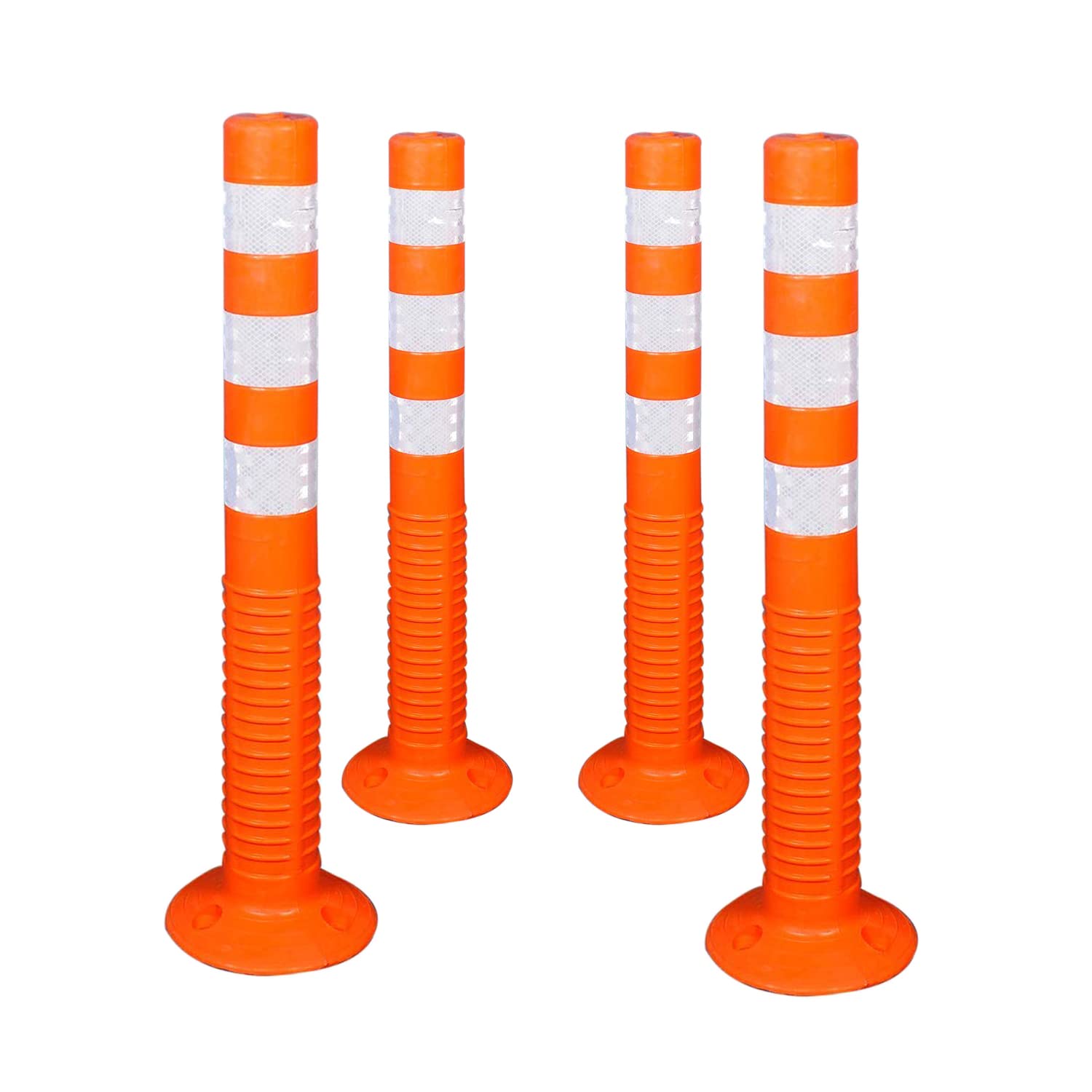 Kunplast Flexible Plastic Spring Post Barrier (Pack of 6) High Grade Polymer Material With 3 White Reflective Tapes Easy To Install Safety T- Top Bollard Barrier Parking Block (Orange) Kunplast