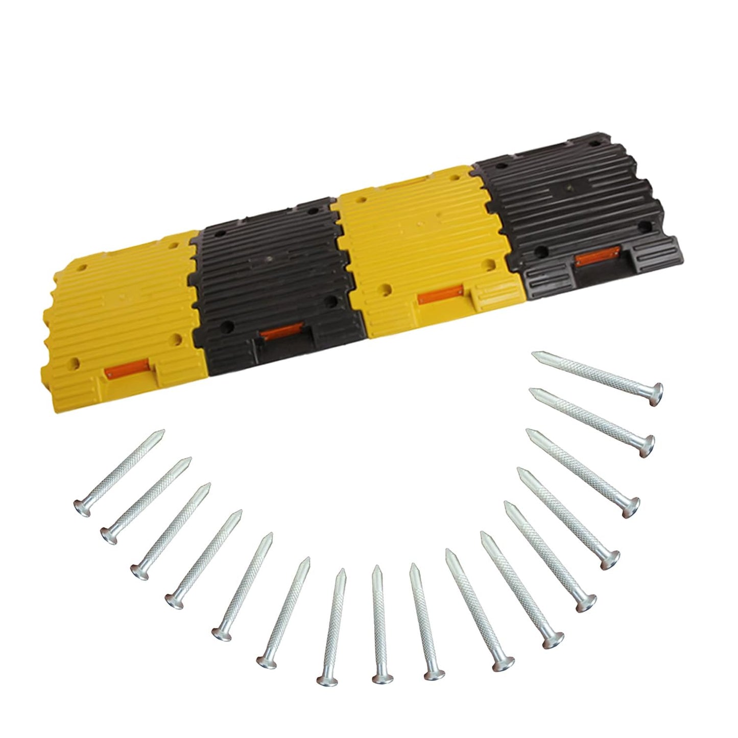 Kunplast High-Performance Plastic Speed Breaker with Robust Load Capacity, 1 Meters, 50mm, Black and Yellow Traffic Control (2 Yellow Sections, 2 Black Sections, Includes Nails)
