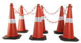 Kunplast Road Traffic Cone with Weighted Rubber Base, Pack of 2 cones 750mm with 2mtr chain + 2 hook (High Visibility Safety Cone with Reflective Strips Collar)