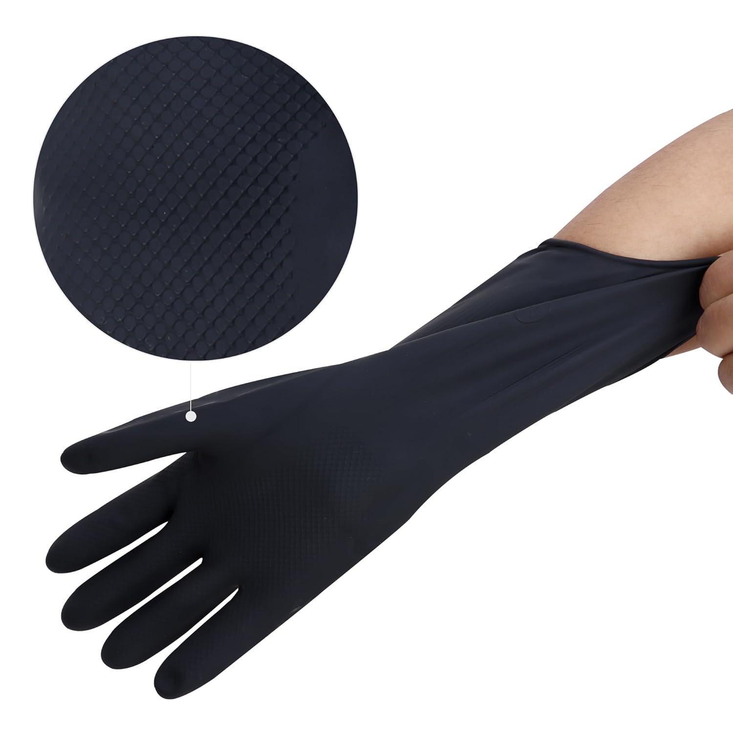 Heavy Duty Rubber Hand gloves - (X-Large, Black) for Dishwashing, gardening, kitchen cleaning Kunplast