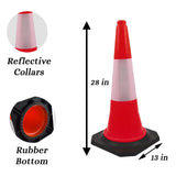 Kunplast Road Traffic Cone with Weighted Rubber Base, Pack of 2 cones 750mm with 2mtr chain + 2 hook (High Visibility Safety Cone with Reflective Strips Collar)
