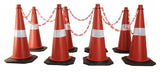 Kunplast Road Traffic Cone with Weighted Rubber Base, Pack of 2 cones 750mm with 2mtr chain + 2 hook (High Visibility Safety Cone with Reflective Strips Collar)