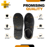 Health Safe Low Ankle Safety Shoes For Men & Women, Synthetic Leather Upper, Steel Toe Leather Safety Shoe (Black) Kunplast
