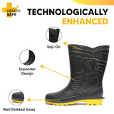 Health Safe Gum Boot For Men, (28.5cm Height) (Black/Yellow) Flexible PVC, Oil/Water/Acid Resistance, Industrial/Labor/Worker Purpose, Unisex Gumboot Kunplast