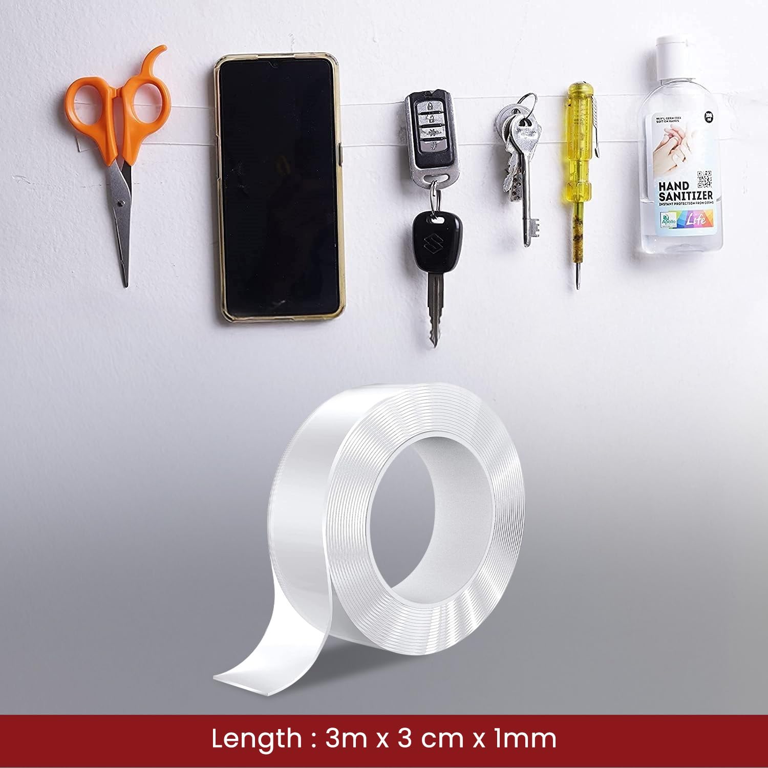 Double Sided Tape 3m x 3 Cm, Heavy Duty, Transparent IVY Grip Tape, Removable Traceless Mounting Best Suited for Wall Tape, Kitchen, Home Dcor & DIY Kunplast