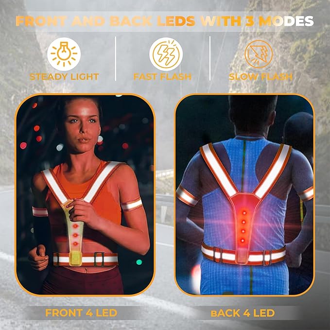 LED Reflective Vest - USB Rechargeable Running Gear Night Light up Vest Safety Gear Adjustable Elastic Night Running LED VEST Kunplast