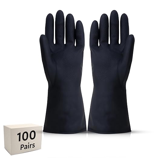 Heavy Duty Rubber Hand gloves - (X-Large, Black) for Dishwashing, gardening, kitchen cleaning Kunplast