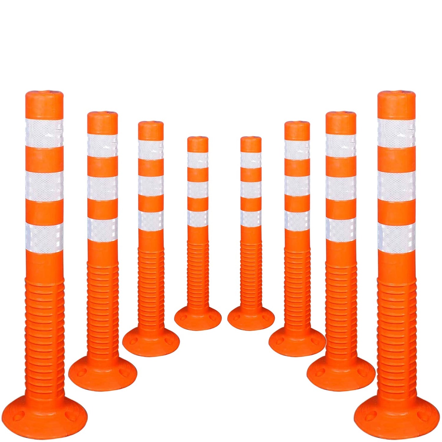 Kunplast Flexible Plastic Spring Post Barrier (Pack of 6) High Grade Polymer Material With 3 White Reflective Tapes Easy To Install Safety T- Top Bollard Barrier Parking Block (Orange) Kunplast