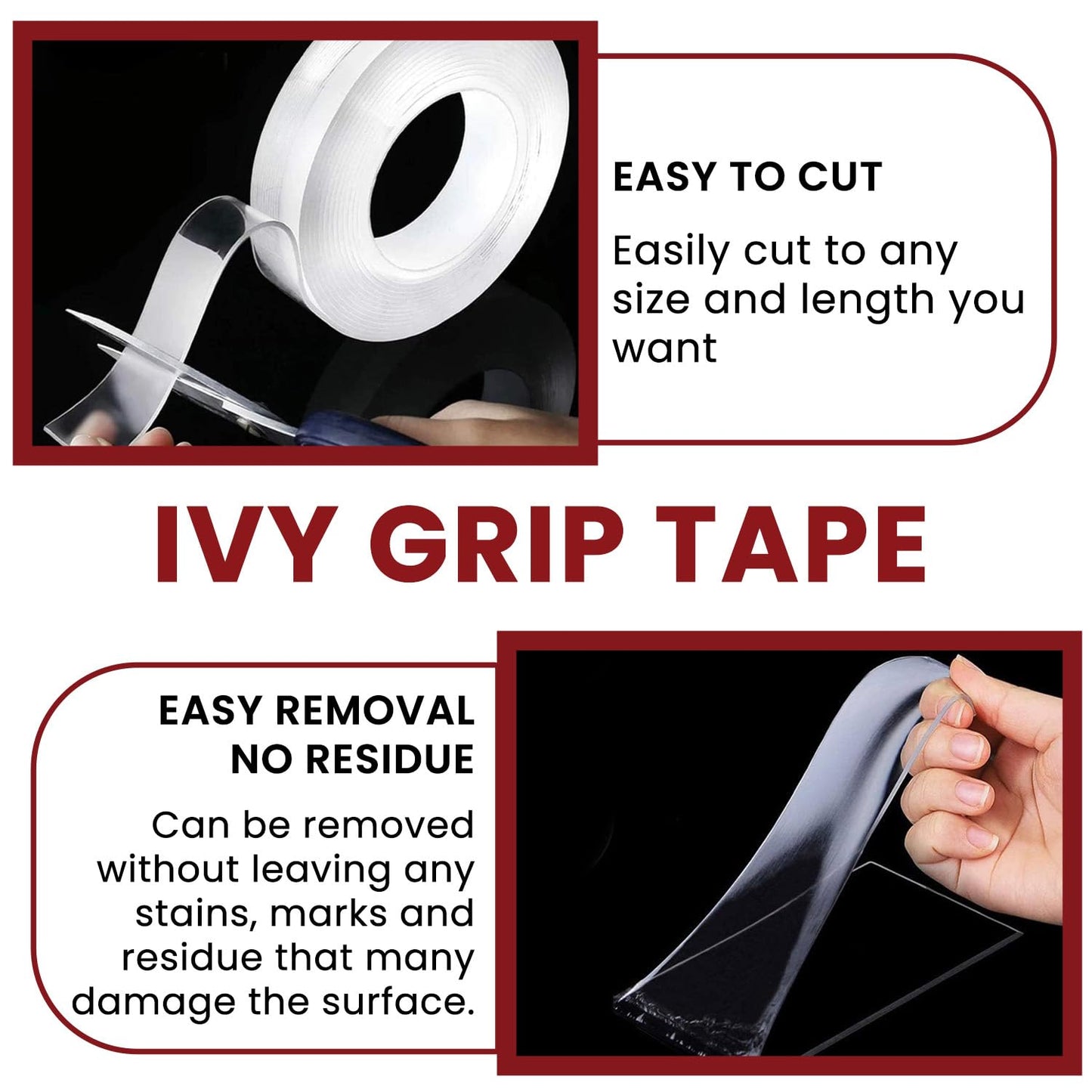 Double Sided Tape 3m x 3 Cm, Heavy Duty, Transparent IVY Grip Tape, Removable Traceless Mounting Best Suited for Wall Tape, Kitchen, Home Dcor & DIY Kunplast