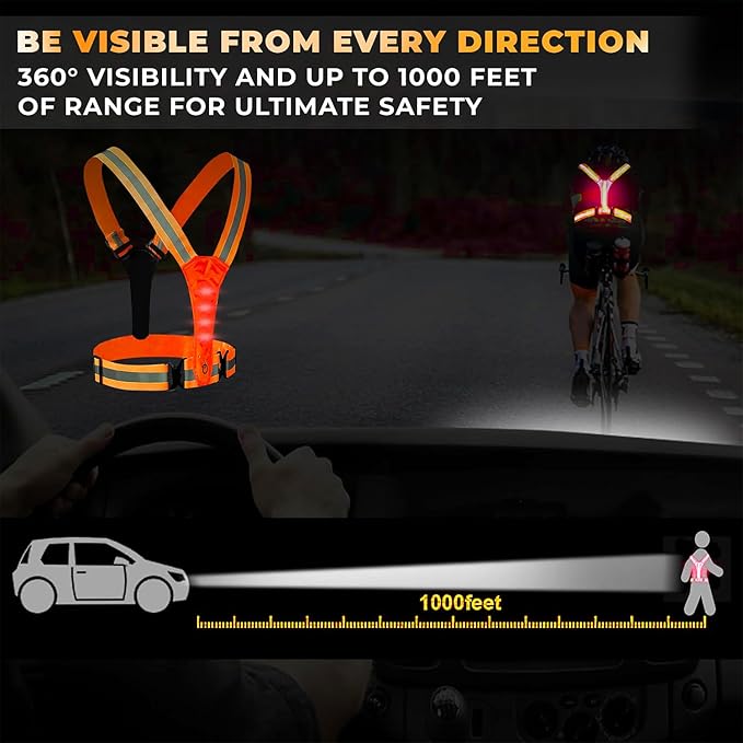 LED Reflective Vest - USB Rechargeable Running Gear Night Light up Vest Safety Gear Adjustable Elastic Night Running LED VEST Kunplast