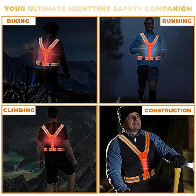 LED Reflective Vest - USB Rechargeable Running Gear Night Light up Vest Safety Gear Adjustable Elastic Night Running LED VEST Kunplast