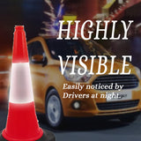 Kunplast Road Traffic Cone with weighted Rubber Base, Pack of 1 cones 1000mm with 6=1mtr chain + 1 hook (High Visibility Red Street Cone with Reflective Strips Collar)