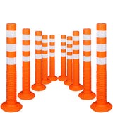 Kunplast Flexible Plastic Spring Post Barrier (Pack of 6) High Grade Polymer Material With 3 White Reflective Tapes Easy To Install Safety T- Top Bollard Barrier Parking Block (Orange) Kunplast